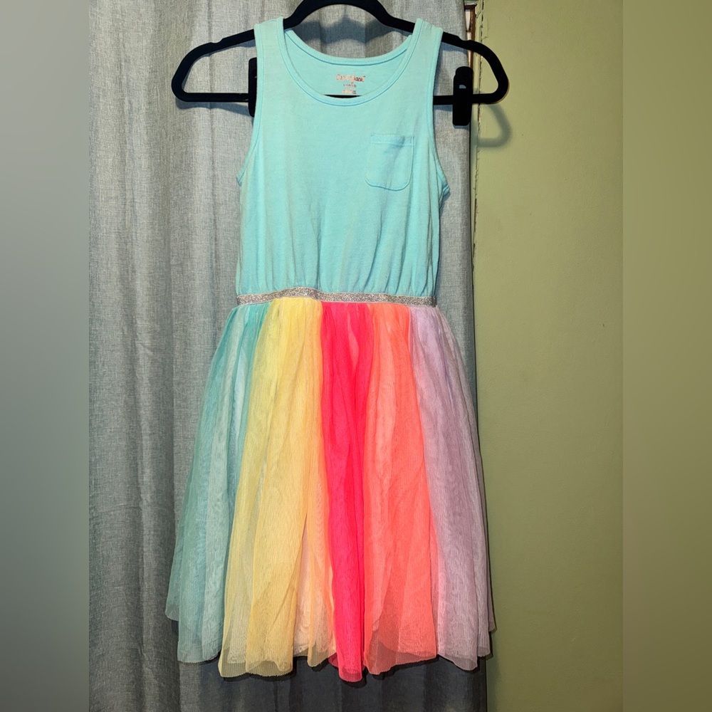 Cat & Jack Aqua Top with Rainbow Skirt Dress